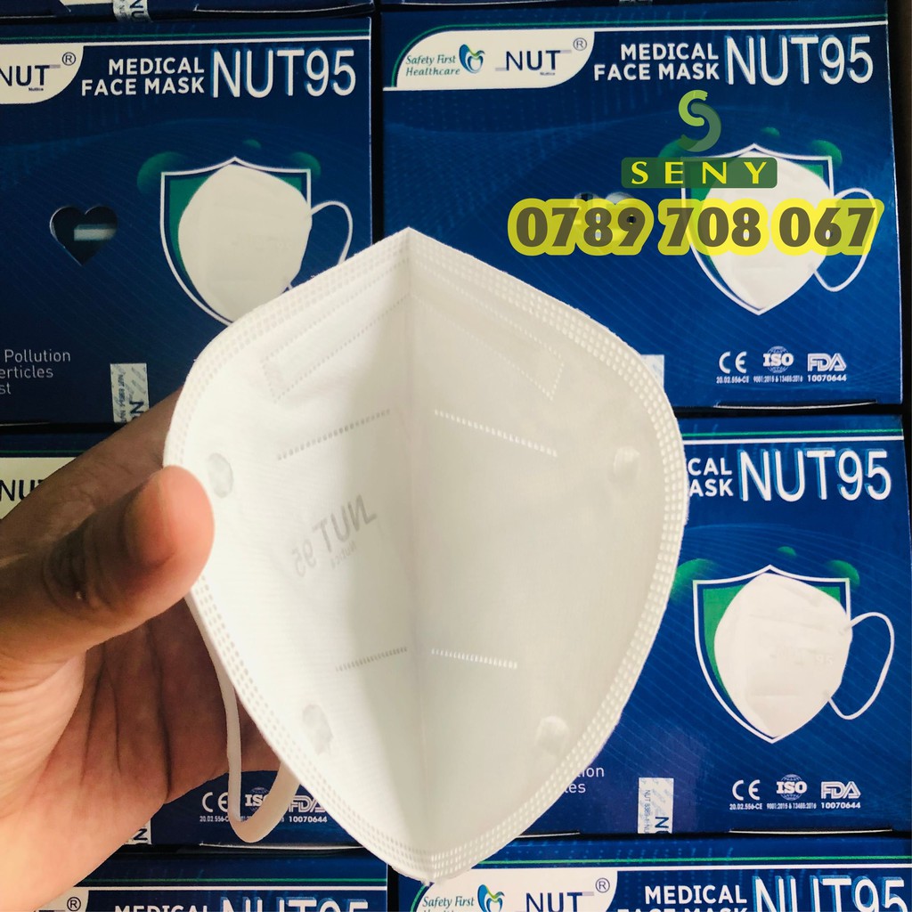 Khẩu trang N95 chính hãng 5 Lớp NUT95 hộp 20 cái Lọc sạch bụi mịn ngăn ngừa giọt bắn