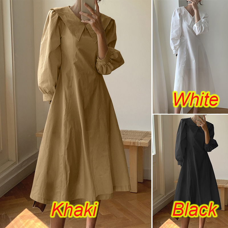 Đầm Zanzea Nữ Tay Phồng Màu Trơn Phong Cách Cổ Điển Ngọt Ngào | BigBuy360 - bigbuy360.vn