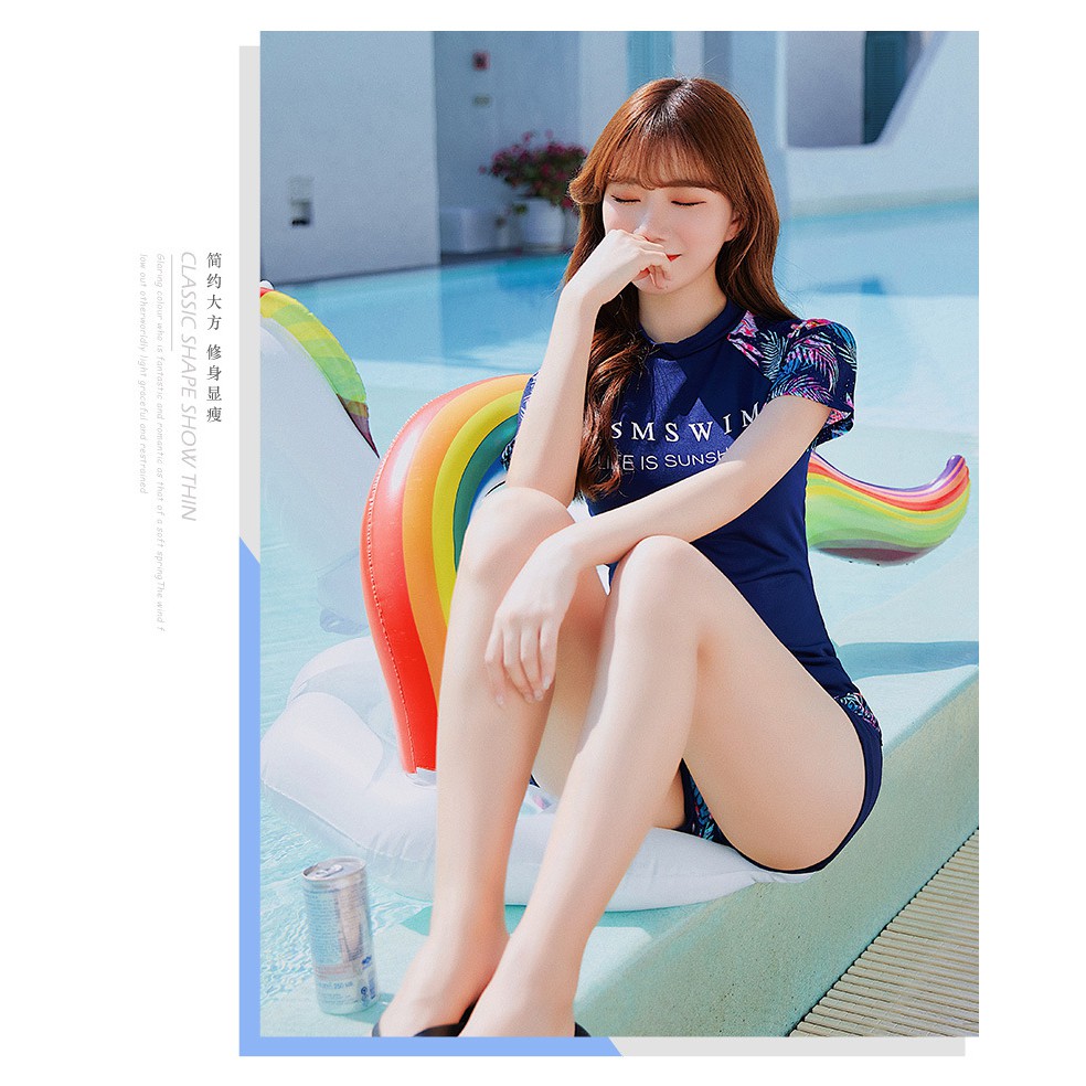 Đồ bơi nữ tay ngắn phối bông dạng quần kiểu dáng Hàn Quốc hợp thời trang | BigBuy360 - bigbuy360.vn