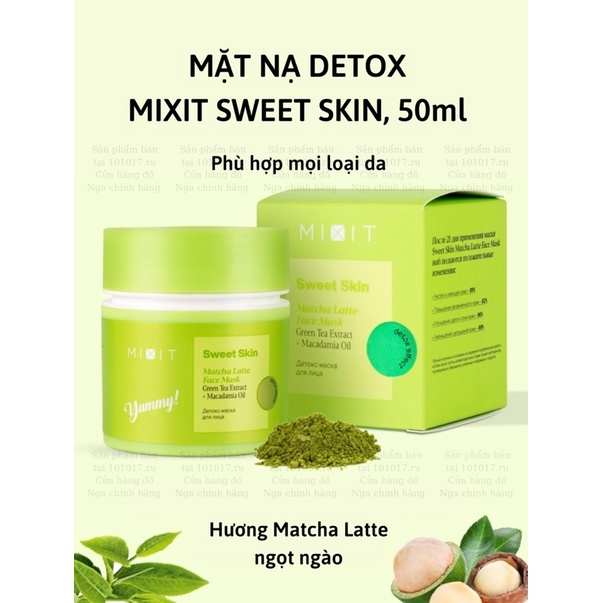Mặt nạ detox MATCHA LATTE làm sạch và dịu da chiết xuất trà xanh niacinamide 50ml nội địa Nga