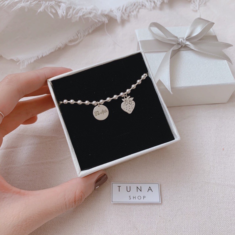 Vòng tay bạc em bé hàng thiết kế, Lắc bạc bi cho bé được khắc chữ theo yêu cầu  TUNA SILVER Trang sức bạc