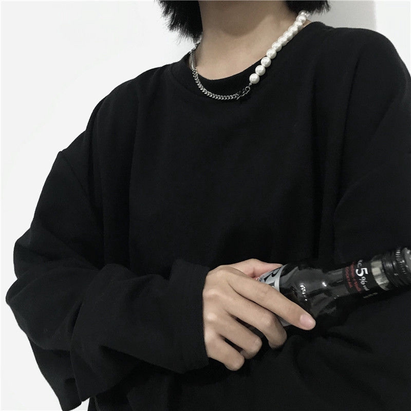 Dây chuyền phối hạt ngọc trai và mặt chữ phong cách hiphop Harajuku sành điệu cho nam và nữ 22169