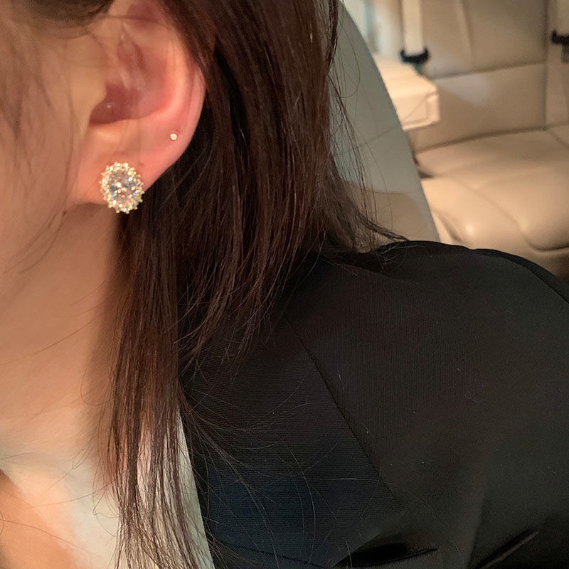 Bông Tai Hình Oval Đính Đá Dễ Thương Thời Trang 2022