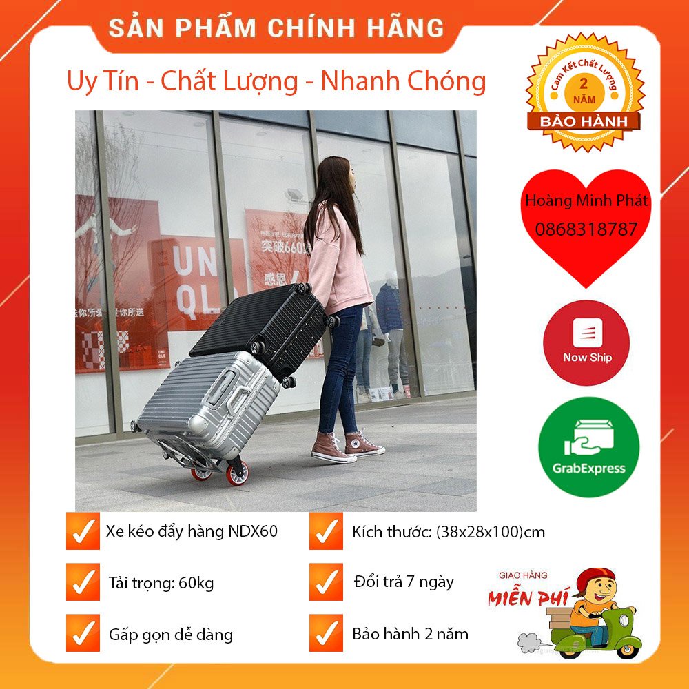 [ Qùa Tặng ] XE KÉO ĐẨY HÀNG 60kg NINDA NDX60 - BẢO HÀNH 2 NĂM. Tặng Kèm Dây Chun