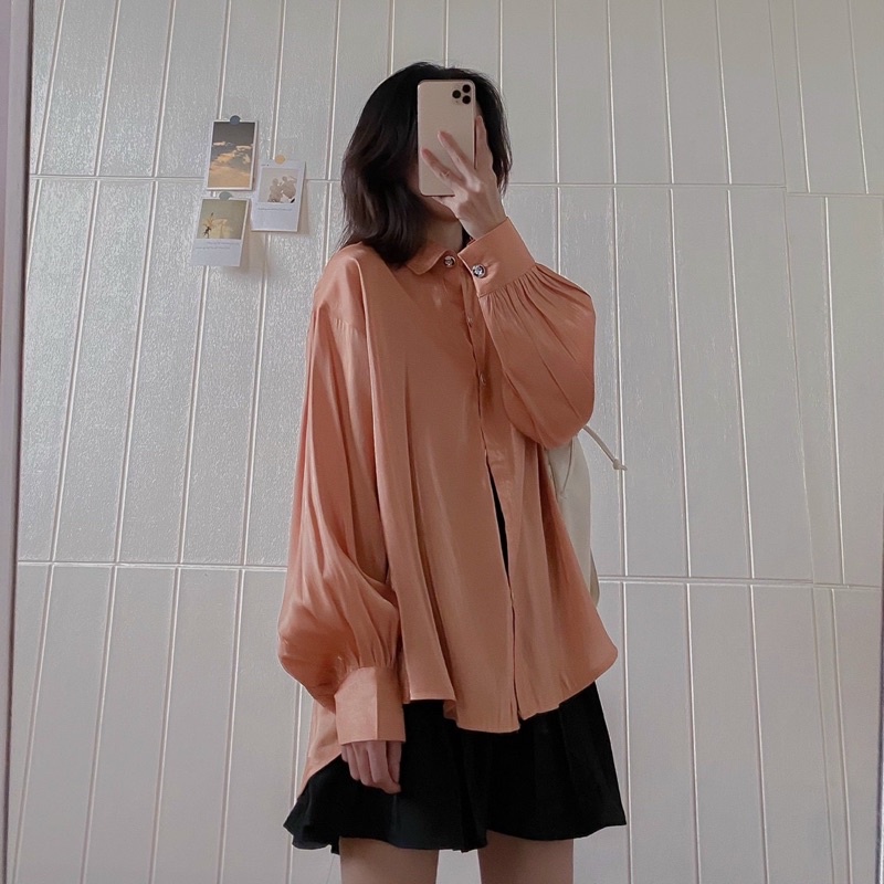 ÁO SƠ MI PHI LỤA TRẮNG TAY BỒNG [chất nhũ nhẹ, mềm]