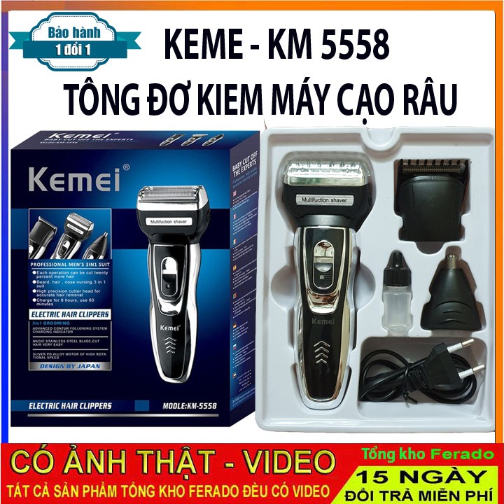 Tông đơ cắt tóc Kemei KM-5558 - cạo râu cắt tóc cắt lông mũi 3 trong 1