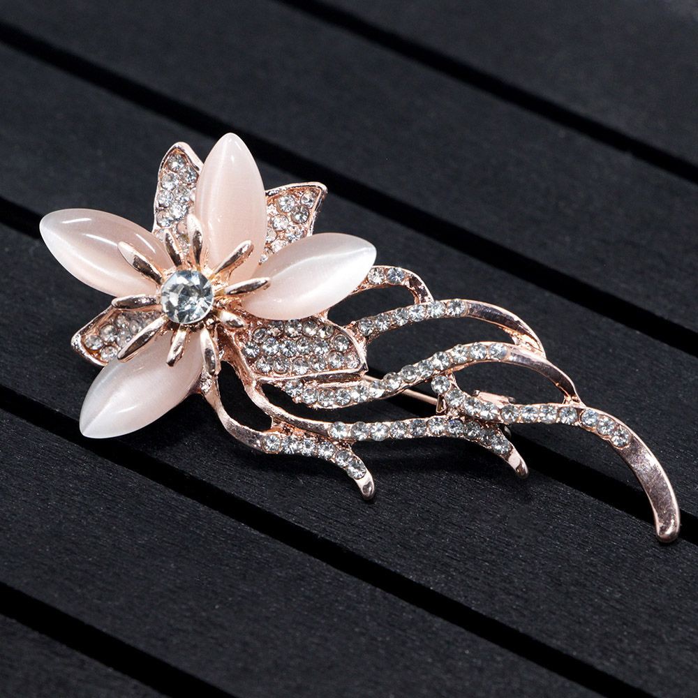 Ghim cài áo hình bông hoa mạ vàng đính đá pha lê sang trọng thời trang