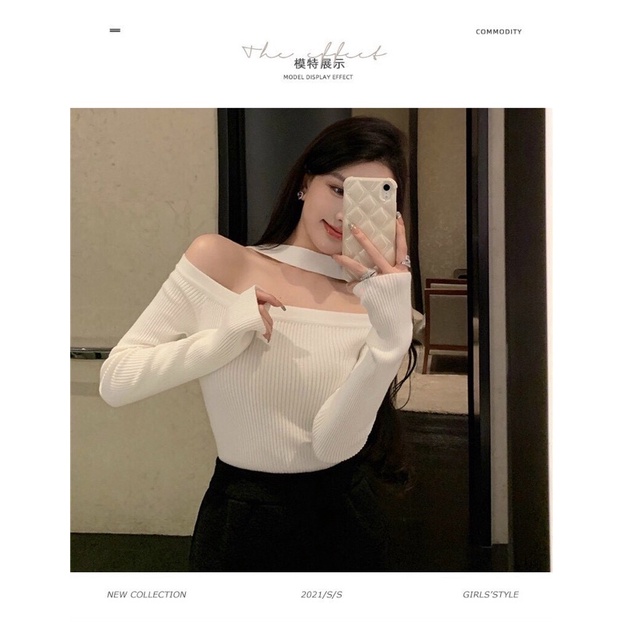 ÁO KIỂU TAY DÀI BẸT VAI KÈM CHOKER CỰC HOT P222