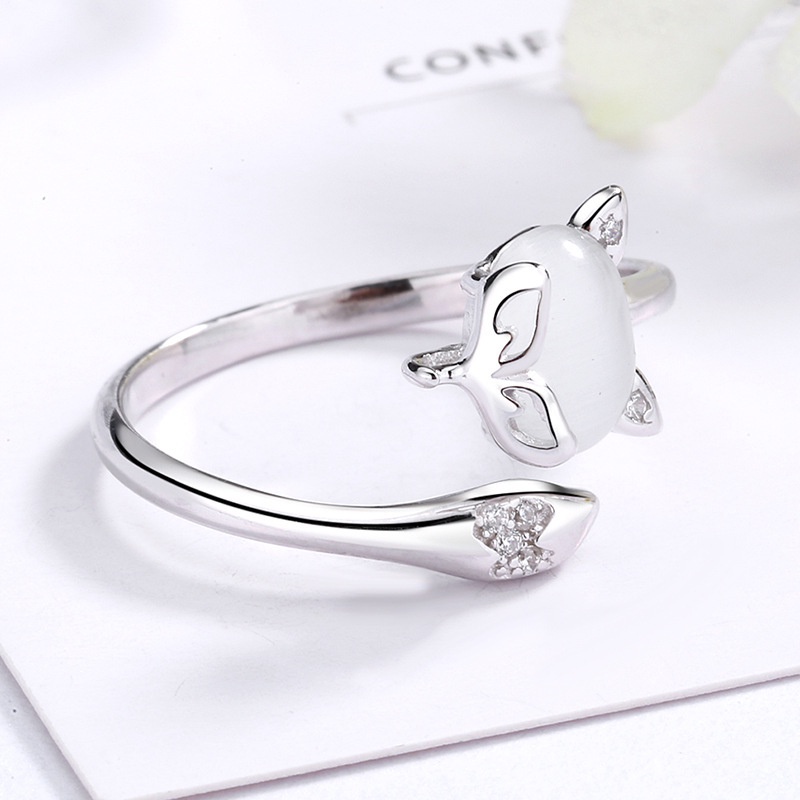 Nhẫn hở hình con cáo đính đá zircon đơn giản thời trang có thể điều chỉnh kích cỡ