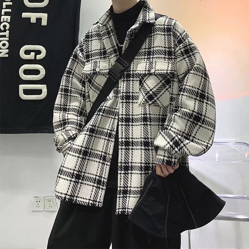 Áo Khoác Nam Dáng Rộng Họa Tiết Caro Phong Cách Hàn Quốc Trẻ Trung