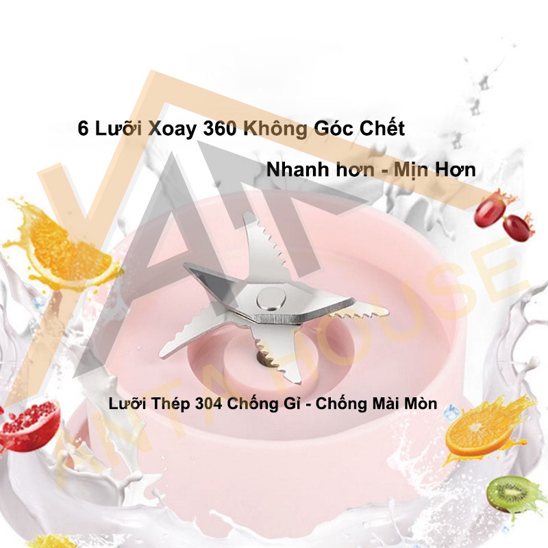 Máy Xay Sinh Tố 6 Lưỡi Bình Thủy Tinh AntaHouse - Máy Xay Sinh Tố Cầm Tay Mini Tích Điện