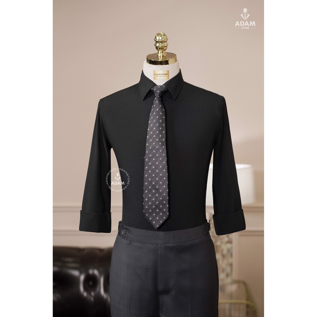 ÁO SƠ MI NAM ADAM STORE ĐEN TRƠN SMD
