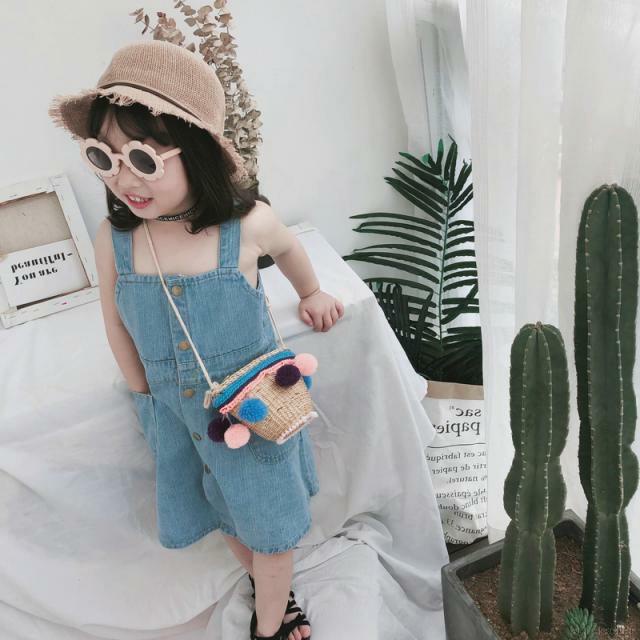 Đầm yếm denim màu trơn thời trang mùa hè cho bé gái