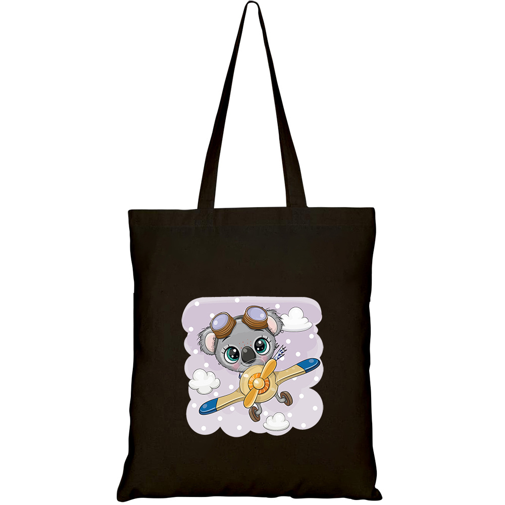 Túi vải tote canvas HTFashion in hình cute cartoon koala flying on HT493