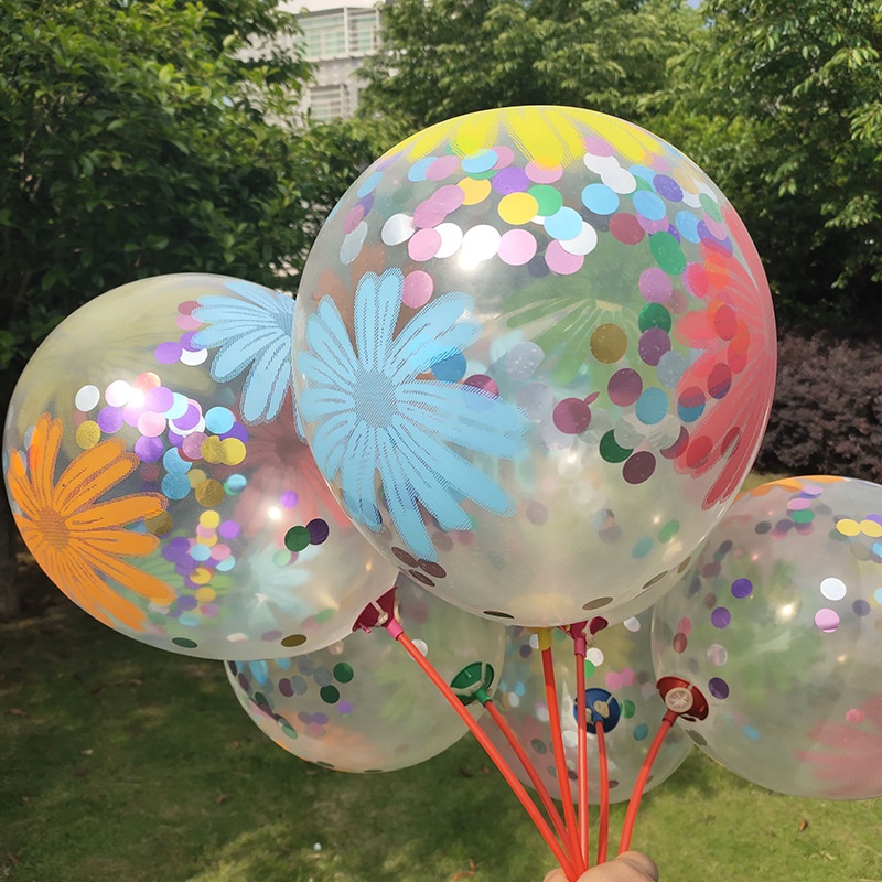 Bong Bóng Cao Su Trong Suốt 12 Inch Phối Hoa Giấy Lấp Lánh Màu Vàng Đồng Cho Tiệc Sinh Nhật/ Đám Cưới