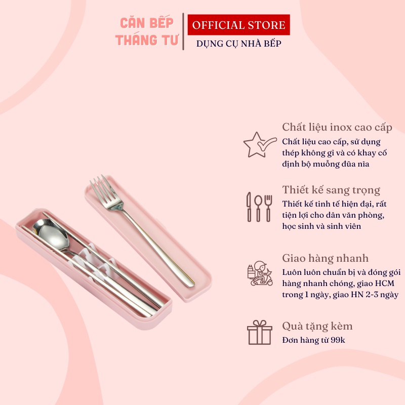 Bộ muỗng đũa cá nhân muỗng đũa inox cao cấp không gỉ hộp đựng có ngăn HMD