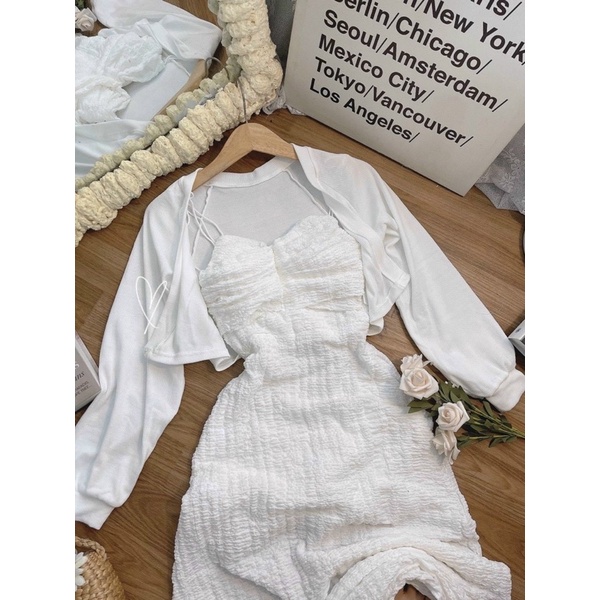 ♥️♥️♥️ SET ĐẦM DÂY KÈM ÁO KHOÁC TRẮNG