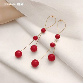 Bông tai nữ hạt ngọc đỏ thời trang Hàn Quốc