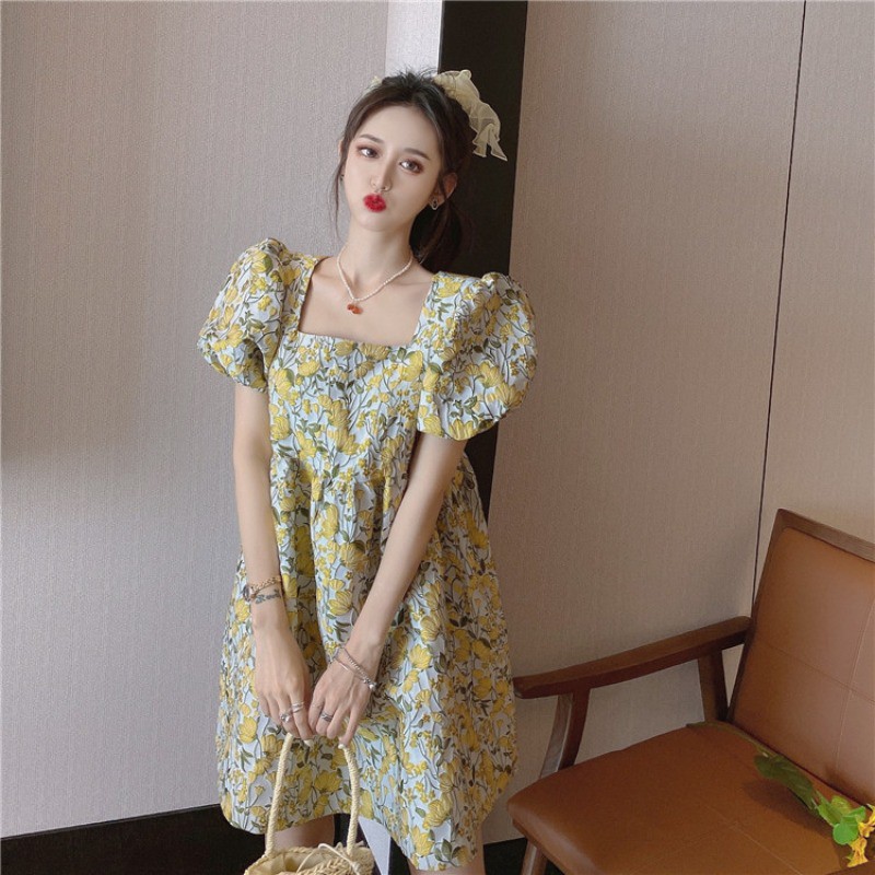 JANE Đầm babydoll hoa nhí nổi tay ngắn phồng form xinh ẢNH CẬN CHẤT CUỐI D10
