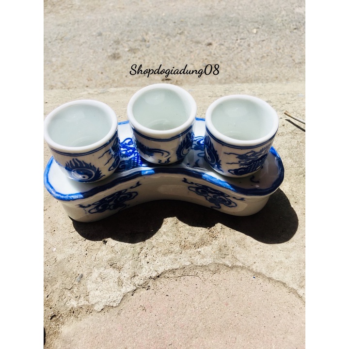 BỘ 3 KỶ CHÉN THỜ MÀU XANH HÌNH RỒNG BAY PHƯỢNG MÚA HÀNG BÁT TRÀNG