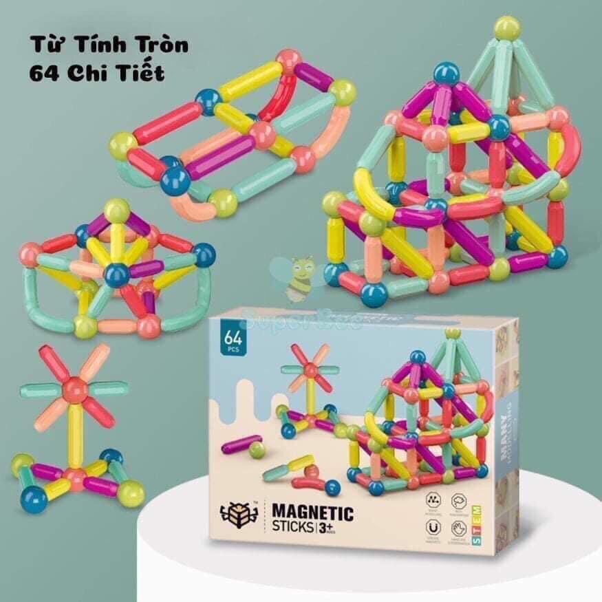 BỘ XẾP HÌNH NAM CHÂM KÌ DIỆU 64 PCS ĐỒ CHƠI TRẺ EM KHỐI XÂY DỰNG LẮP RÁP TỪ TÍNH