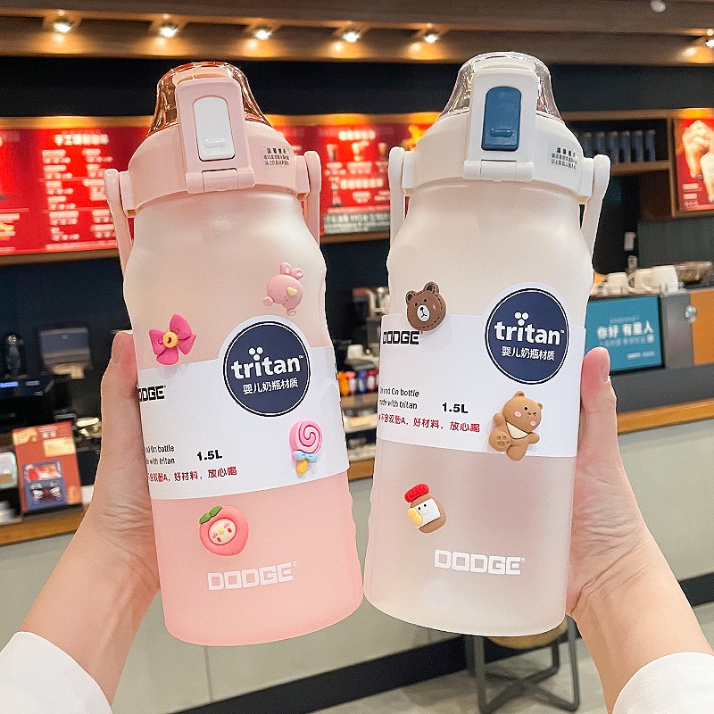 Bình Đựng Nước 1.5L / 2L Bằng Nhựa Không BPA Có Ống Hút Họa Tiết 3d