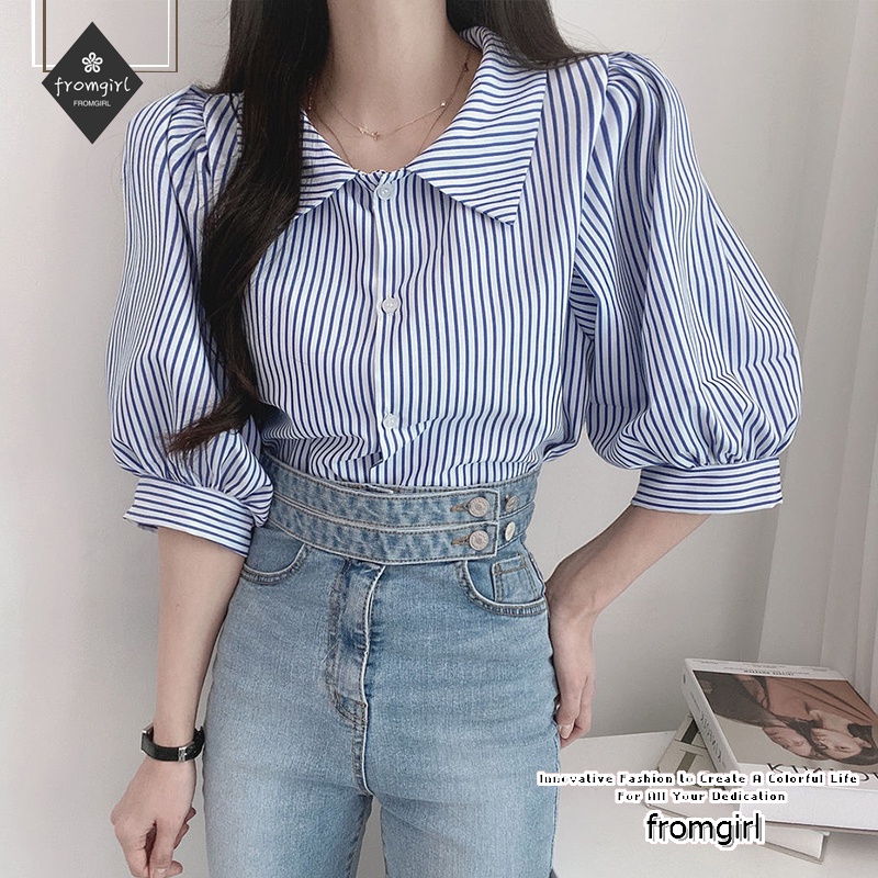 Áo Sơ Mi Tay Ngắn Kẻ Sọc Thời Trang Hè 2021 Cho Nữ