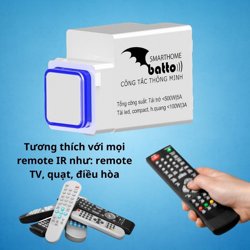 Công Tắc Cảm Ứng Thông Minh Điều Khiển Từ Xa 220V Bằng Remote TV Hạt Vuông BTX-3S-TIRV1