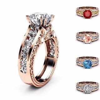 Nhẫn đính đá kim cương nhân tạo hình tròn 4 màu sắc tùy chọn kích thước 5-11