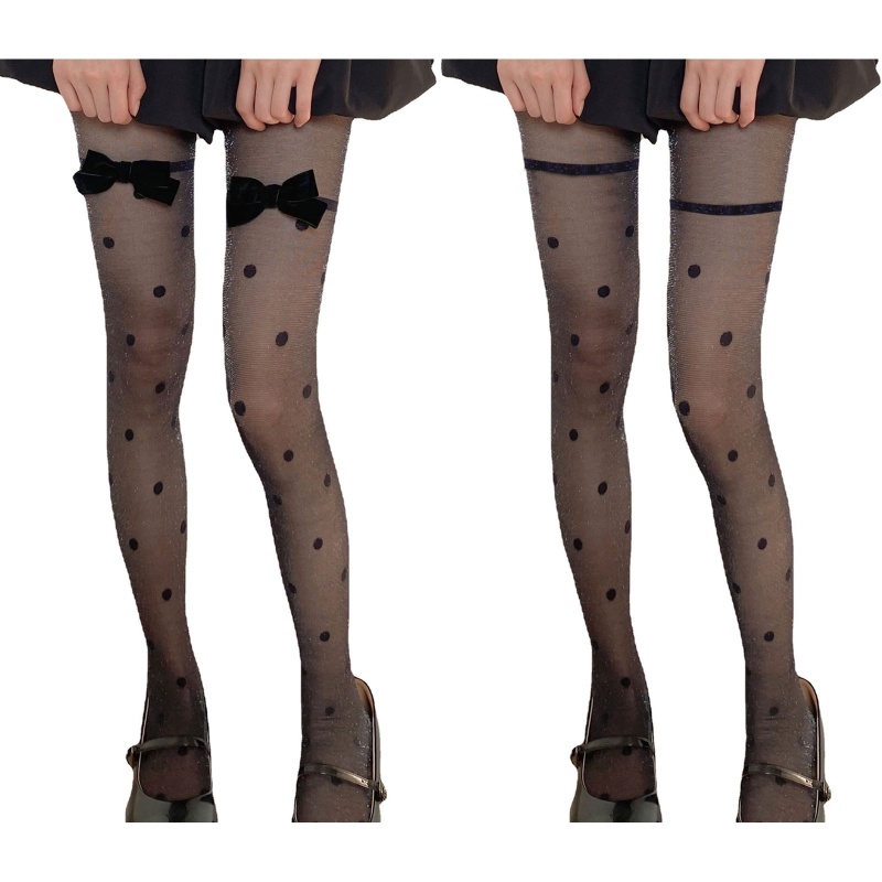 XIXI Quần Tất Nhung Họa Tiết Chấm Bi Đính Nơ Gợi Cảm Cho Nữ