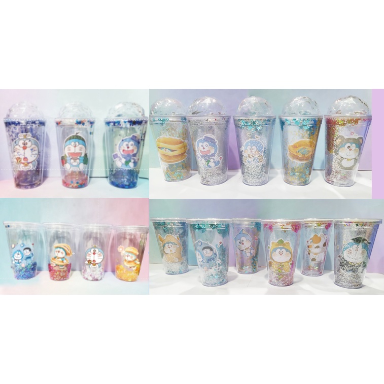 Cốc 2 lớp kim tuyến doremon CNKI20 cốc giữ nhiệt ly 2 lớp cốc làm lạnh dễ thương 500ml