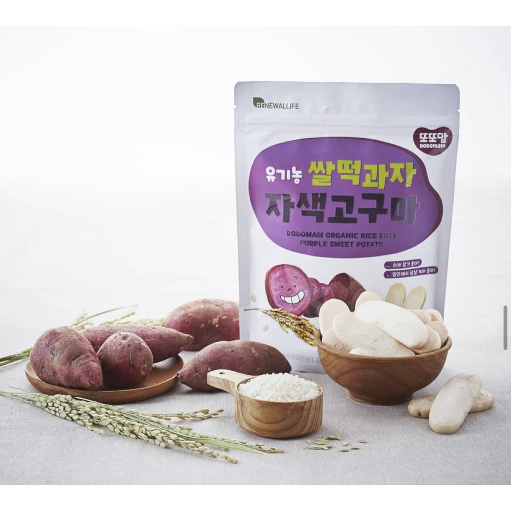 Bánh gạo Hàn Quốc organic vị khoai lang cho bé từ 6M+ không đường, muối, bộ mì và không dầu chiên