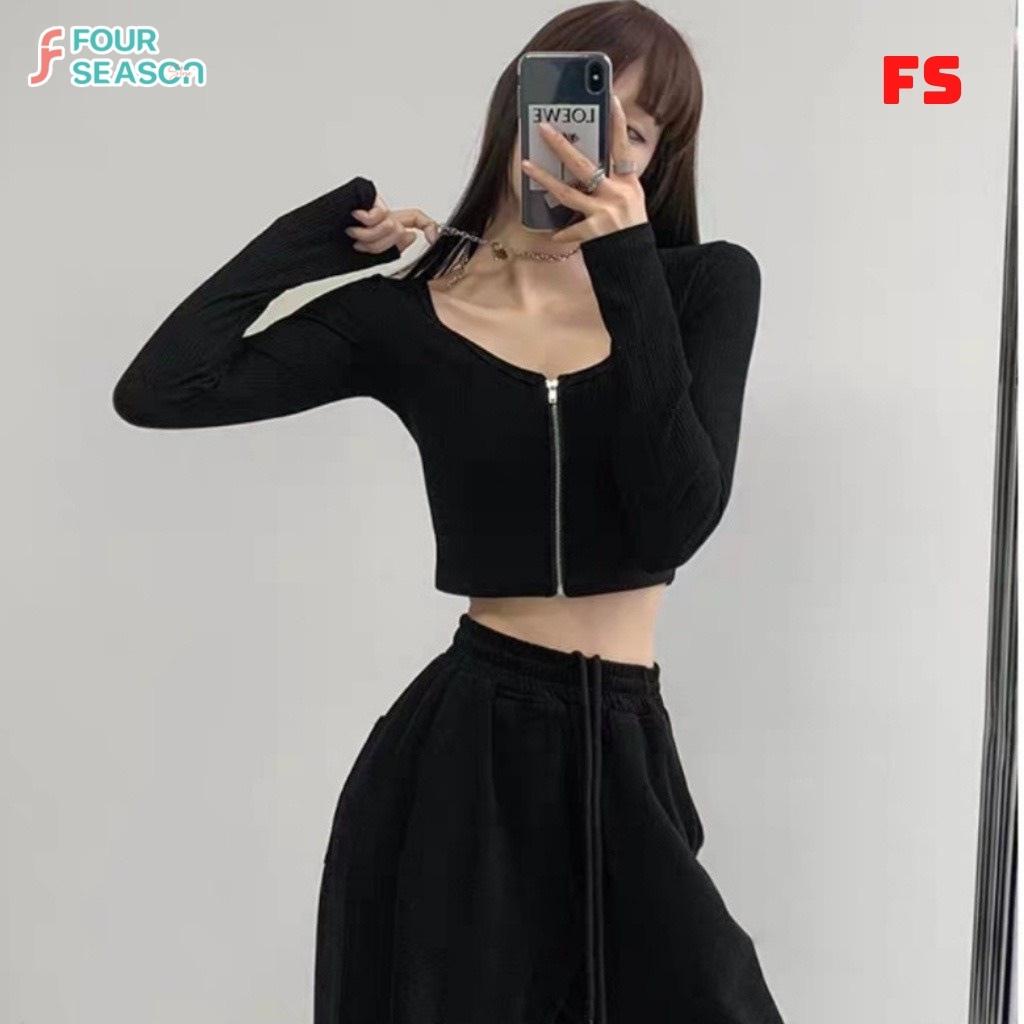 Áo croptop tay dài dây kéo ulzzang ACT06 4S áo thun tay dài chất vải mềm mịn chất lượng