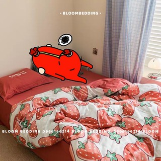 Bộ Chăn Ga Gối Cotton Poly 4 món - Dâu tây ga đỏ - Bloomroom