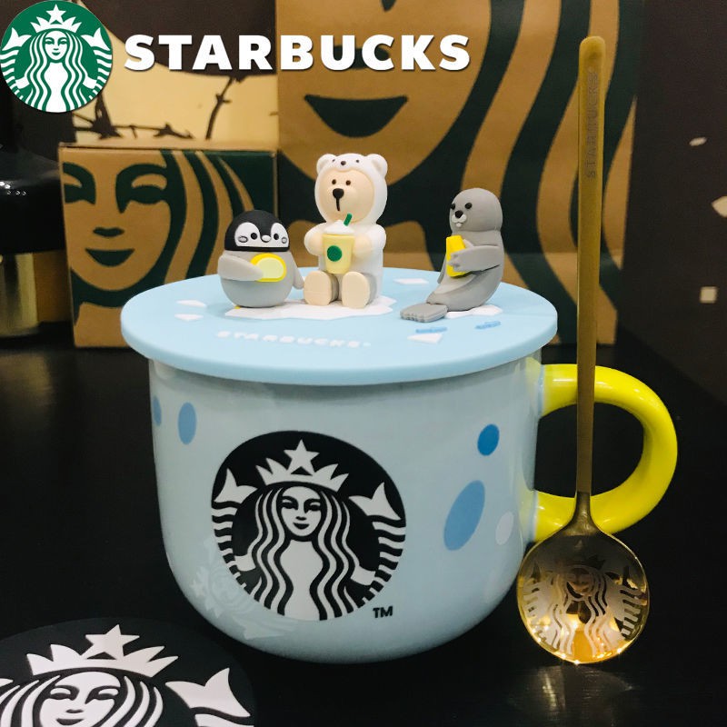 Starbucks Polar Bear Frappuccino Mug 414ml Gốm cà phê Tách nước Có Nắp Đĩa Túi xách