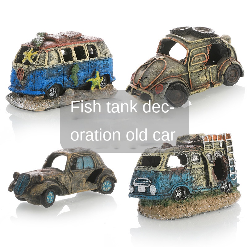 Xe Buýt Bằng Nhựa resin Thủ Công Trang Trí Bể Cá/Tôm/Xe Buýt