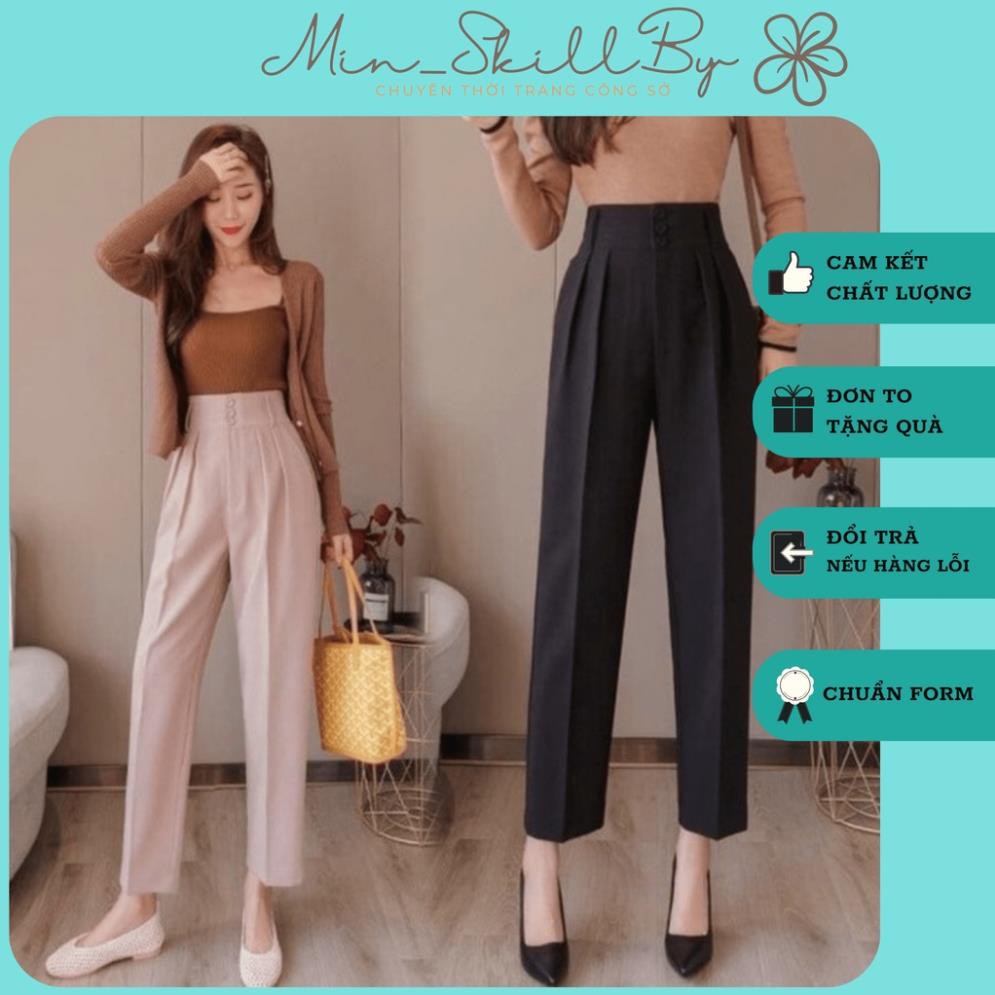 Quần baggy cạp cao 3 khuy, quần tây nữ lưng cao cạp liền công sở, đi học, đi chơi basic Đẹp