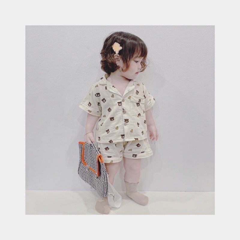 vải thô đũi mềm mát con gấu phô mai may đồ cho bé trai siêu chất