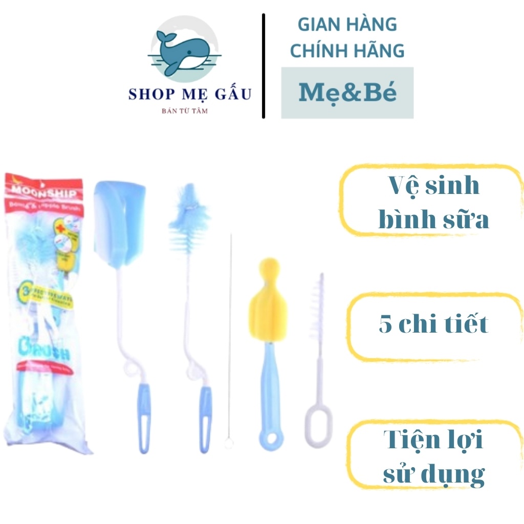 Cọ bình sữa vệ sinh bình sữa, chén cốc bộ 2 chi tiết và 5 chi tiết