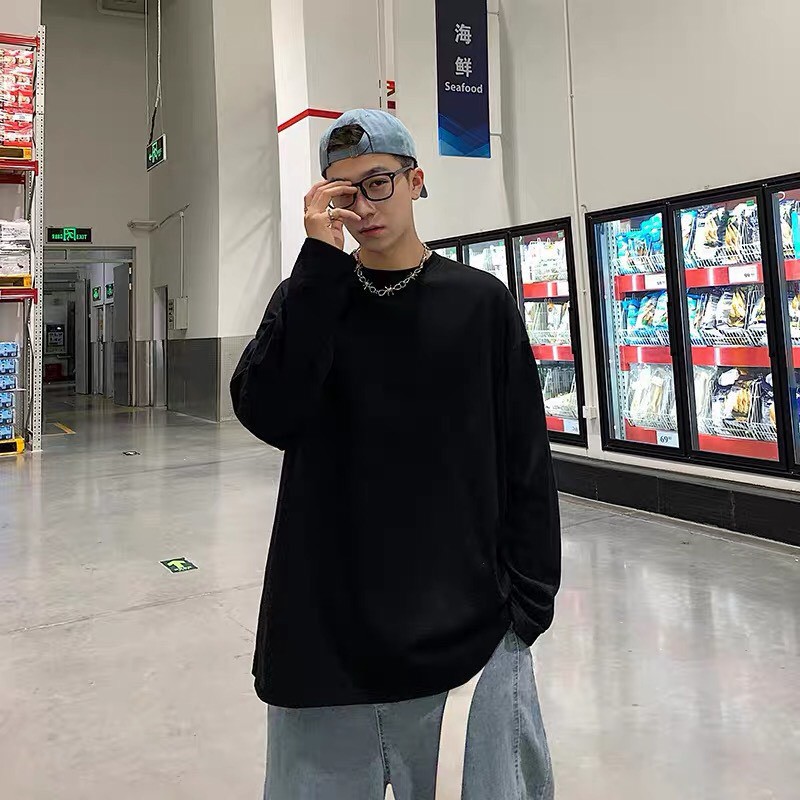 Áo thun tay dài unisex form rộng Trơn nam nữ basic tea ulzzang