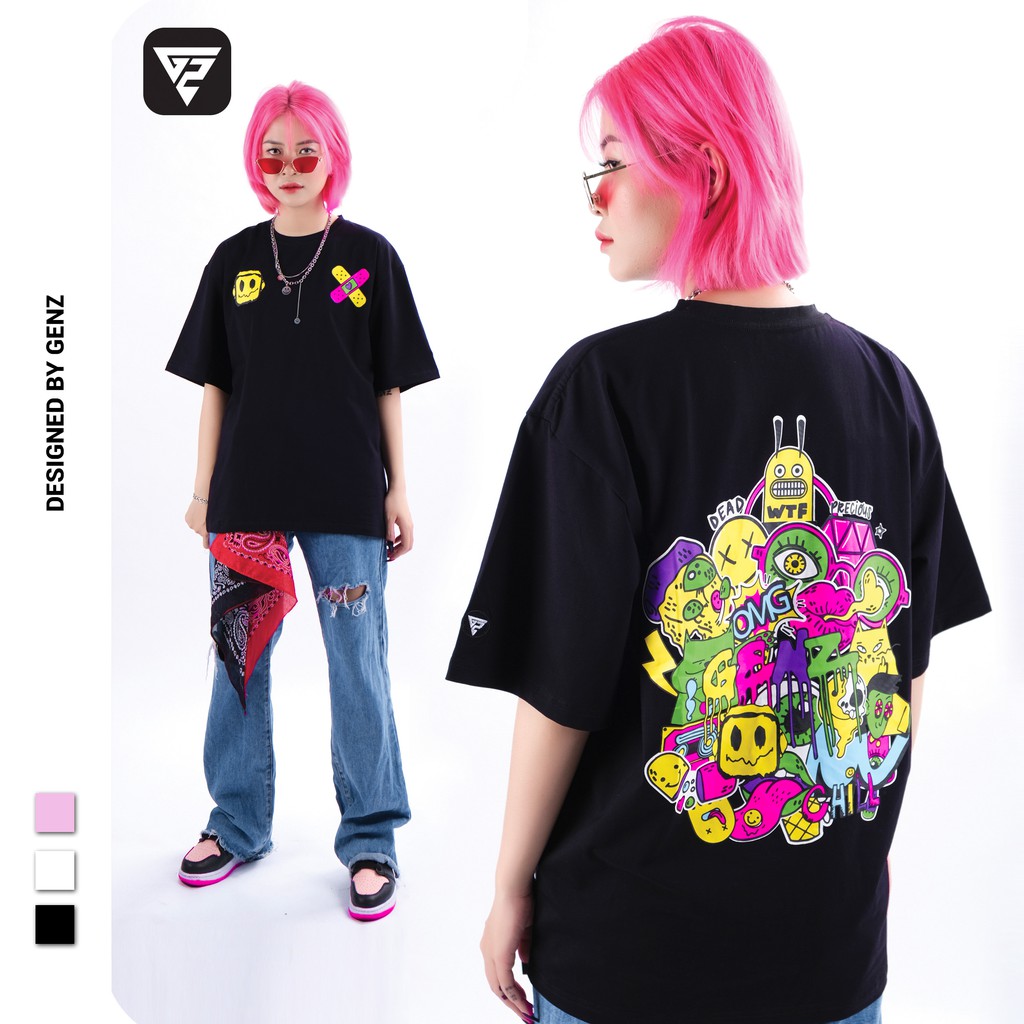 Áo thun tay lỡ GENZ phông Unisex nam nữ Cotton oversize form rộng Sticker Factory