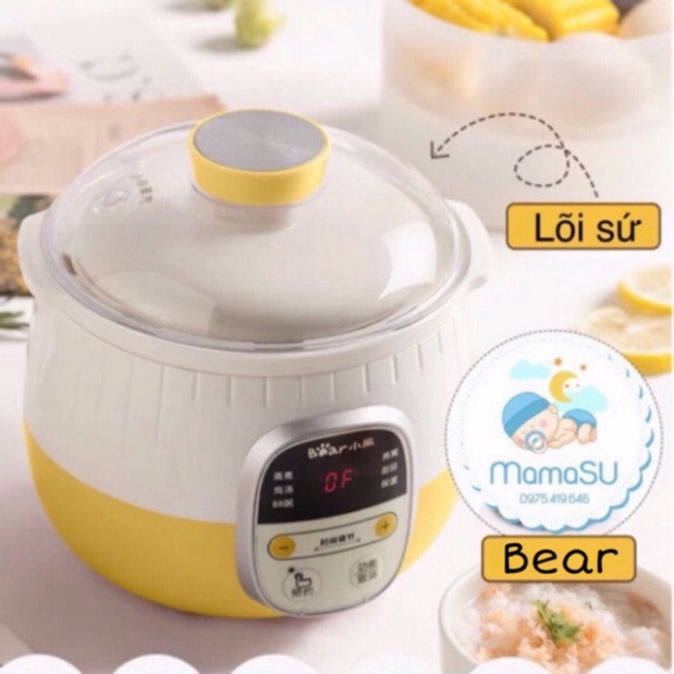Nồi nấu cháo chậm Bear 0,8L cho bé ăn dặm - Ninh hầm hấp cách thuỷ chưng yến đa năng SUBE001