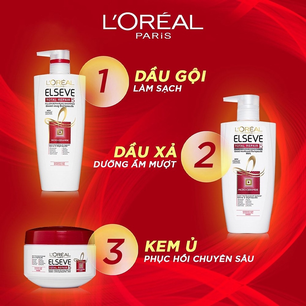 Dầu Gội/Dầu Xả Phục Hồi Tóc L'Oreal Paris Elseve Total Repair 5 Repairing