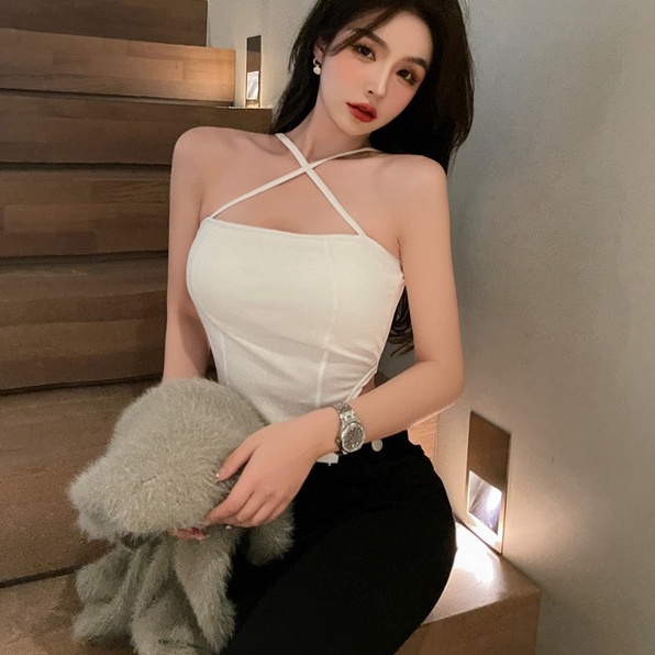 【ZHELIHANGFEI】 / Áo Không Tay Ngắn Vạt Chéo Không Đều