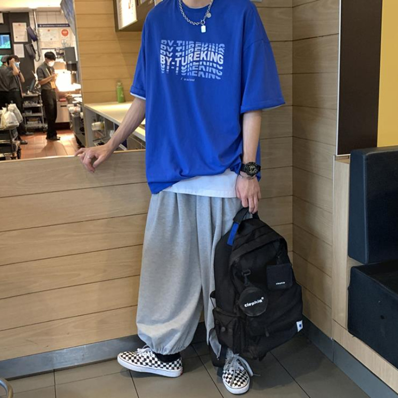 Áo Thun Tay Ngắn Cổ Tròn Dáng Rộng In Chữ Màu Gradient Phong Cách Hàn Quốc Cho Nam Giới Có Size M-3Xl