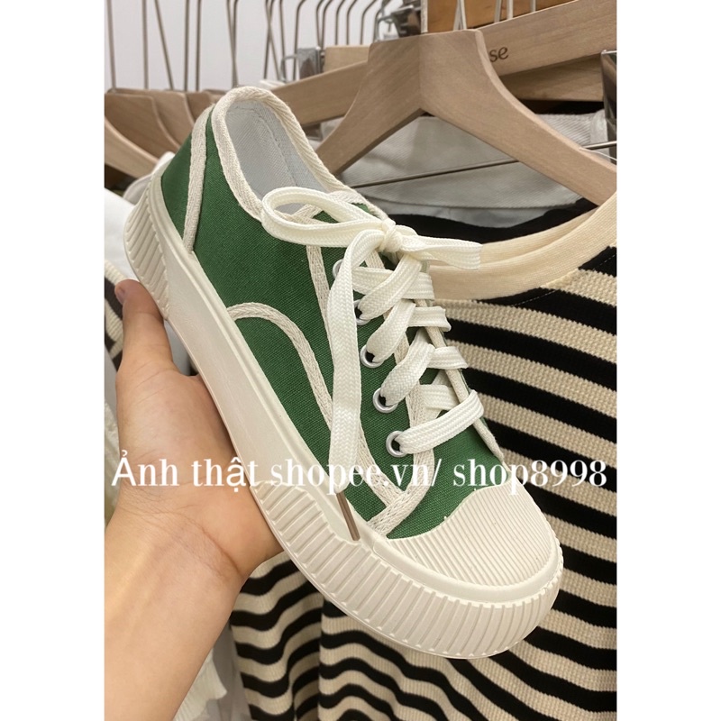 Giày thể thao nữ trắng đế bằng bánh mì basic độn đế cao 3cm vải canvas bata mới hot phong cách ulzzang đẹp cá tính