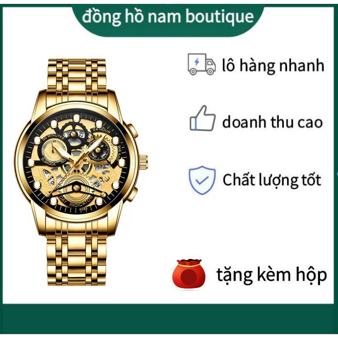 Đồng hồ nam Automatic Skeleton Trend Quartz sinh viên thời trang phát sáng không thấm nước(tặng kèm hộp)