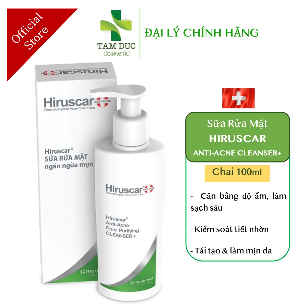 HIRUSCAR Anti-Acne Cleanser+ [Chai 100ml] - Sữa Rửa Mặt Ngừa Mụn Hirusca Cleanser