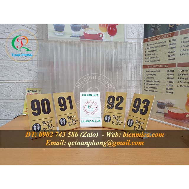 THẺ SỐ ĐỂ BÀN MICA - Màu sắc theo yêu cầu khách - Thẻ Bàn Mica chữ L 1 mặt và chữ A 2 mặt, có sẵn giao ngay