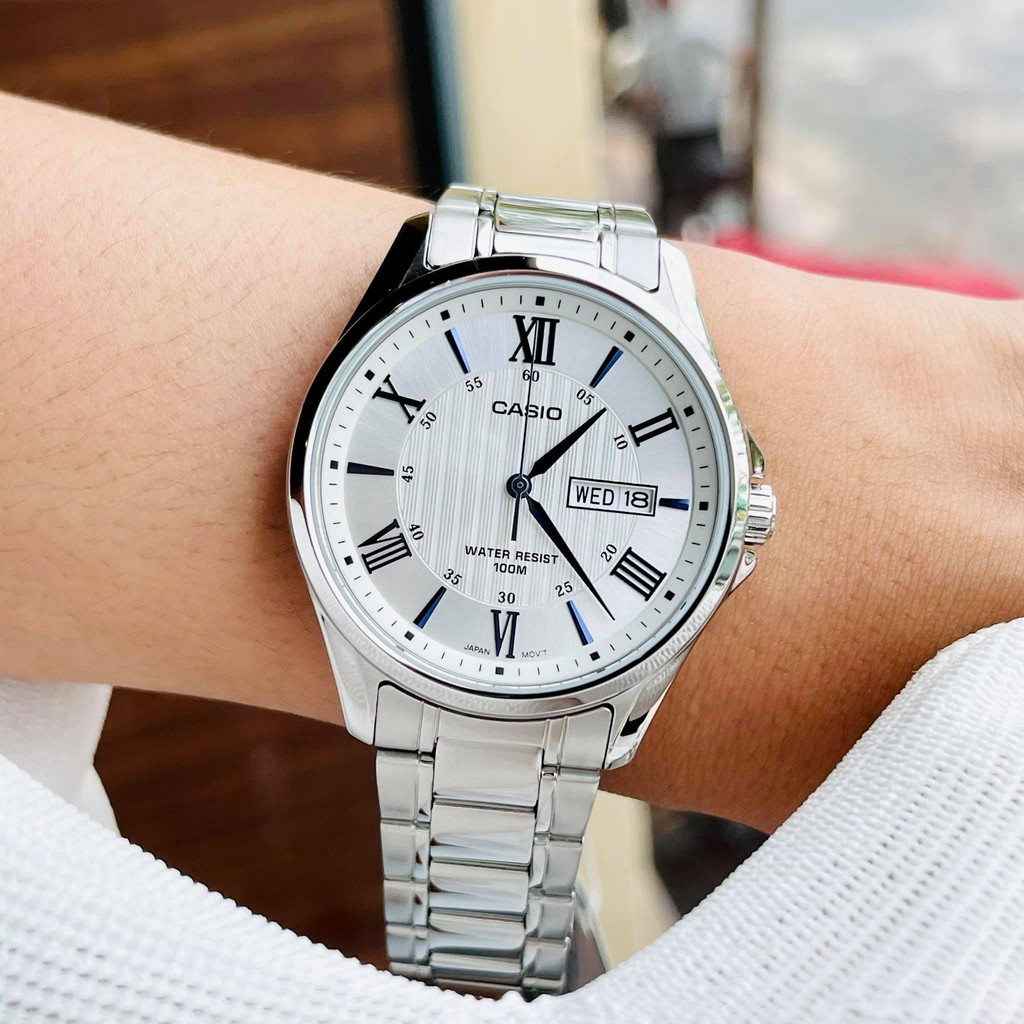 Đồng hồ nam dây thép cao cấp Casio MTP 1384D-7A2 Mặt trắng kim - Size 41mm chống nước 10ATM Bảo hành 1 năm  Hyma watch